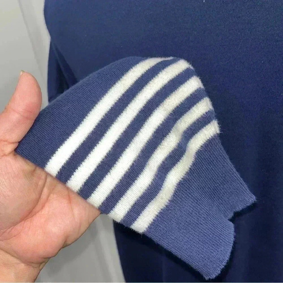 Joan Vass USA navy blue with white stripes nautical beachy cardigan button front - Picture 5 of 9